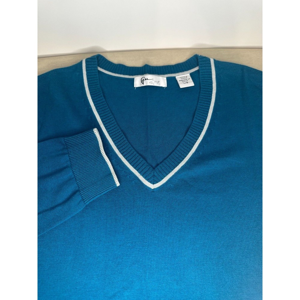 Greg Norman Women's LARGE Blue V-Neck Golf Sweater